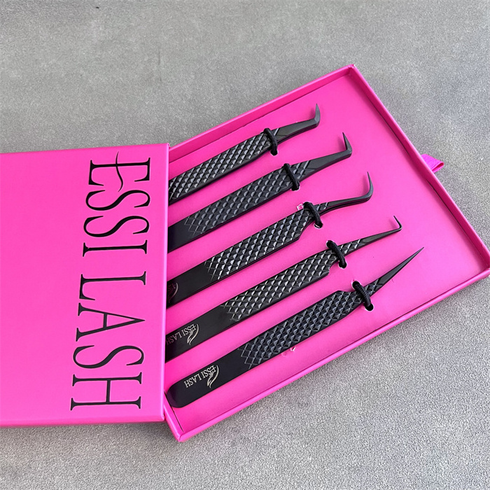 Wholesale Fiber Tip Tweezers Custom Tweezers Packaging Box stainless Steal Eyelash Tweezers Bulk