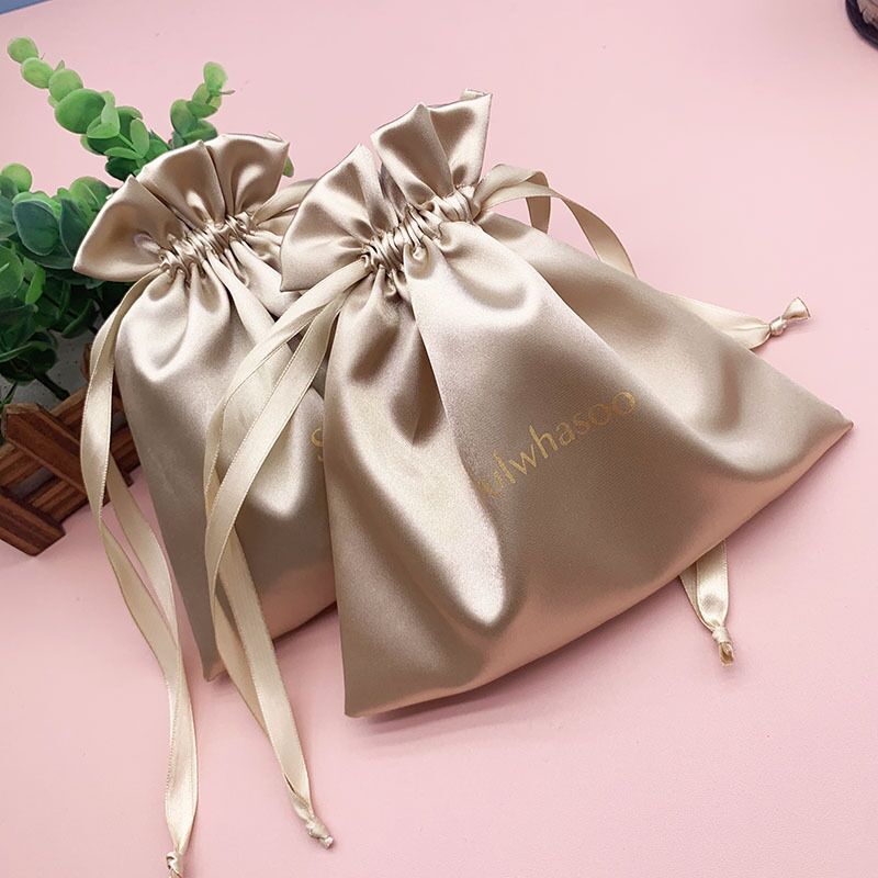 Custom Logo Satin Dust Clothing Packing Bags Silk Storage Drawstring Satin Wig Bags