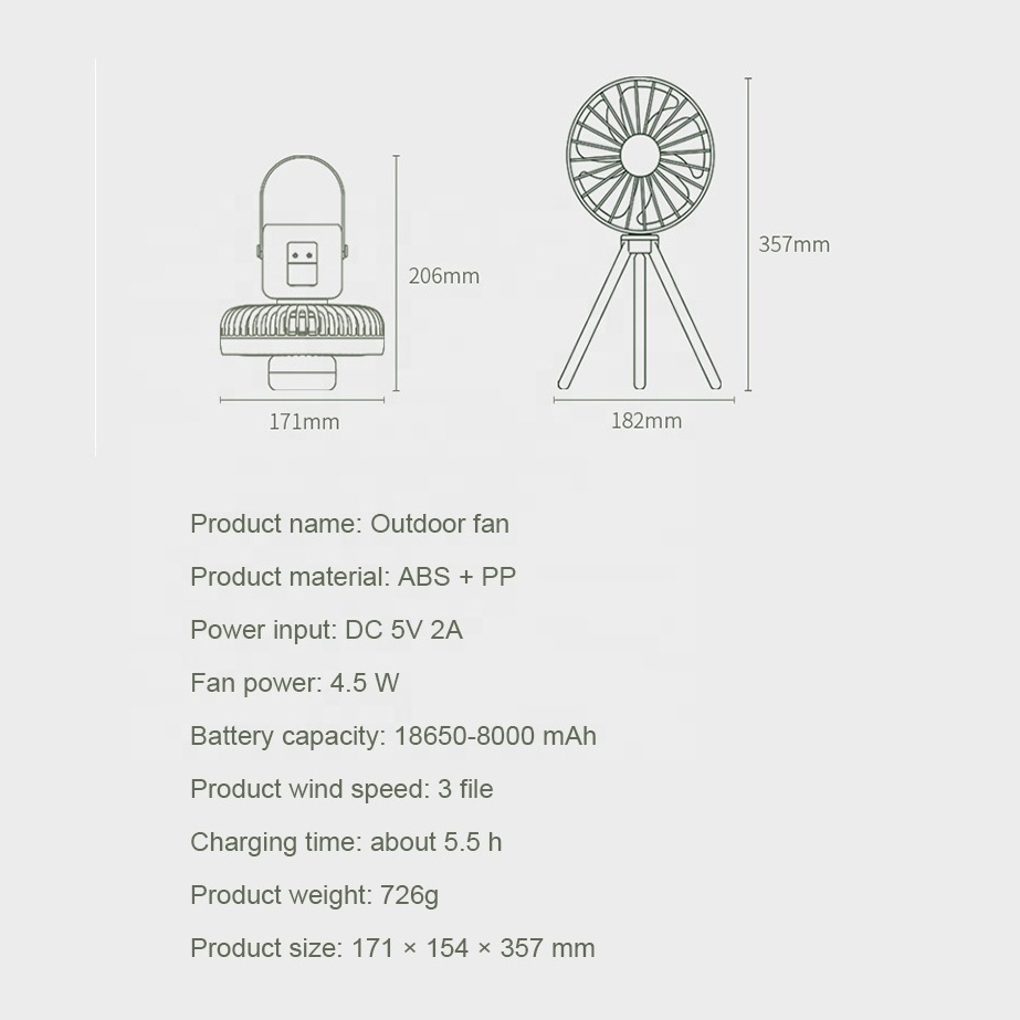 Multifunction 3 In 1 Stand Camping Portable Rechargeable Tent Ceiling Fan Outdoor Fan With Light