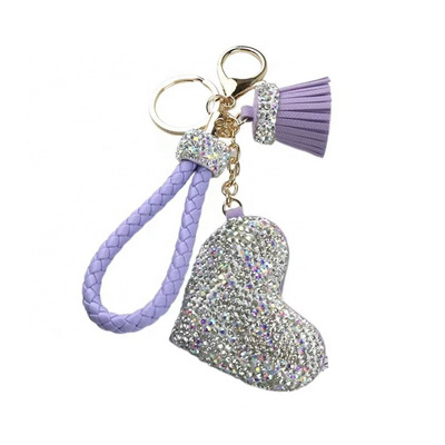 Hotsale Heart Bling Rhinestone Keychain Novelty Tassel Weave Wristlet Bag Charm Keychain For Women Lady Gift