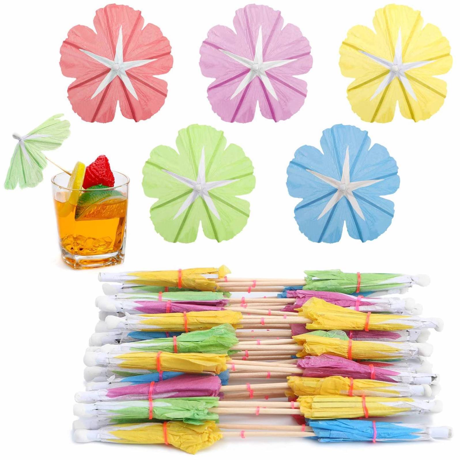 ESTICK Biodegradable Straws Custom Decorative Wooden Bamboo Picks Parasol Hawaiian Paper Cocktail Drink Umbrella With Umbrella