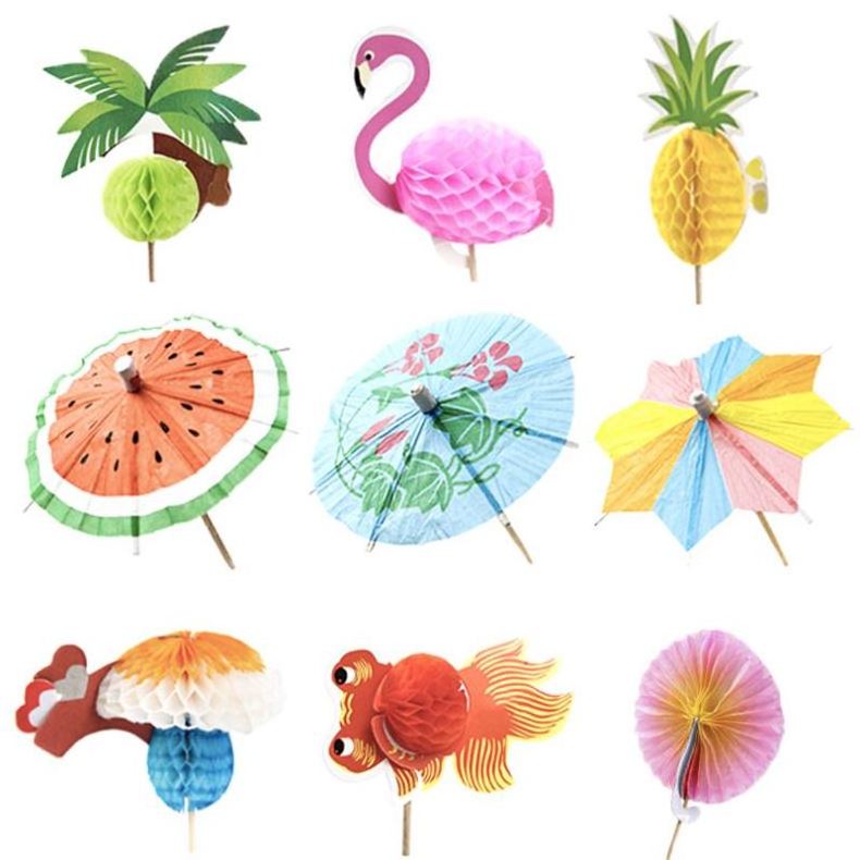 ESTICK Biodegradable Straws Custom Decorative Wooden Bamboo Picks Parasol Hawaiian Paper Cocktail Drink Umbrella With Umbrella