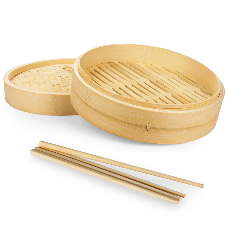 Estick Mini Kitchen Dim Sum Food Cheap Custom Logo Wholesale Modern Style Chinese Fresh Natural Bamboo Steamer Set With Lid