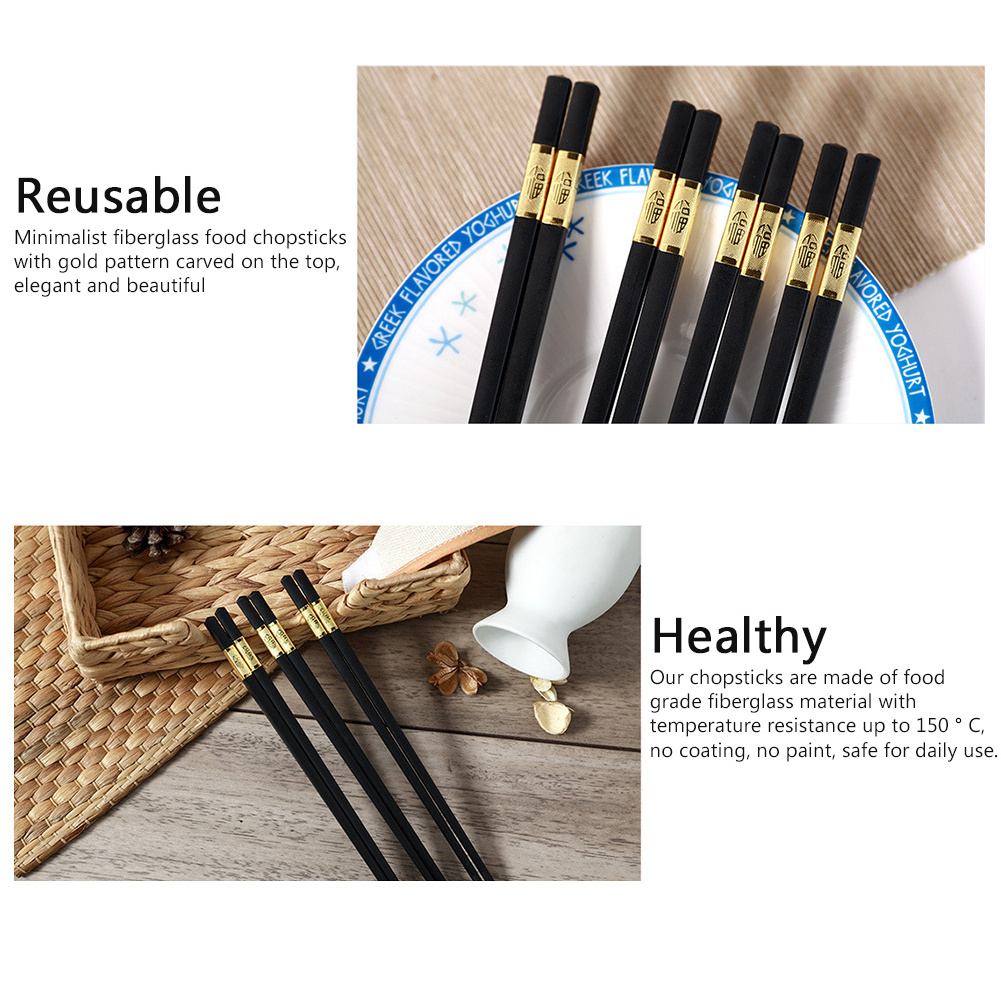 ESTICK Food Grade Fancy Custom Logo Printed hot sale reusable fiber glass Recycled Black PET fiberglass chopsticks for sushi