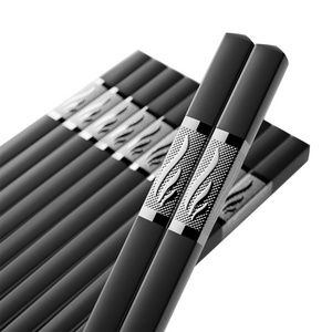 ESTICK Food Grade Fancy Custom Logo Printed hot sale reusable fiber glass Recycled Black PET fiberglass chopsticks for sushi