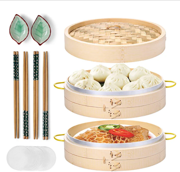 Estick Factory Wholesale Professional Mini Dim Sum 10 Inch 2 Tier Handmade Basket Mao Bamboo Steamer with Lid