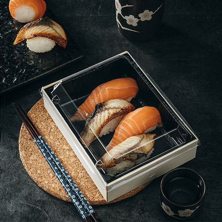 ESTICK Wooden Disposable Takeaway Sushi Pastry Dessert Bakery Tiramisu Cake Wooden Box For Food Container Packaging