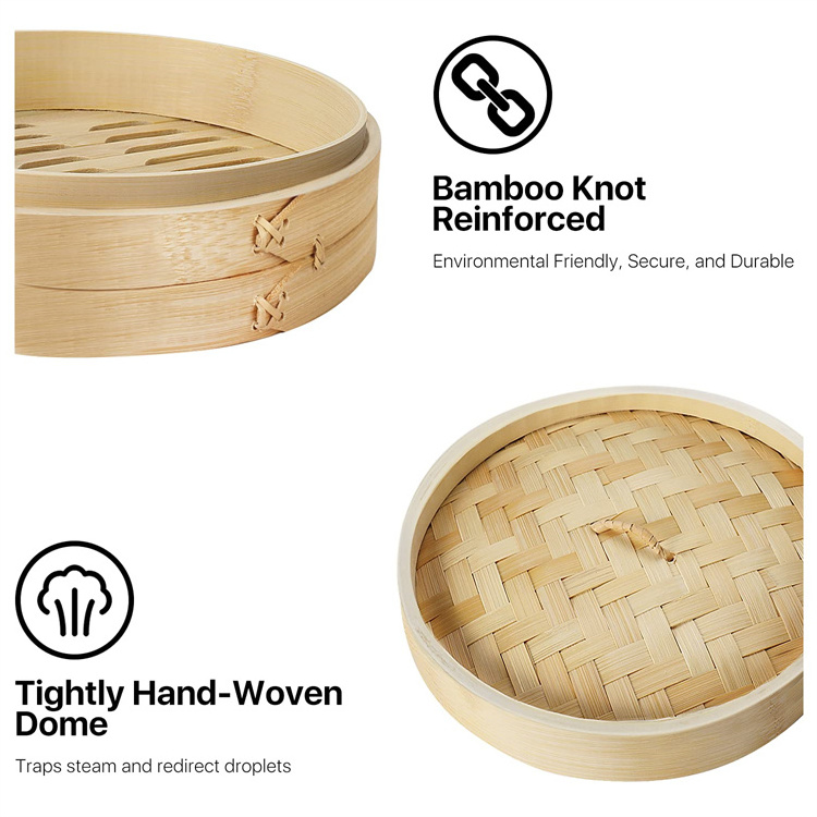 Estick Mini Kitchen Dim Sum Food Cheap Custom Logo Wholesale Modern Style Chinese Fresh Natural Bamboo Steamer Set With Lid