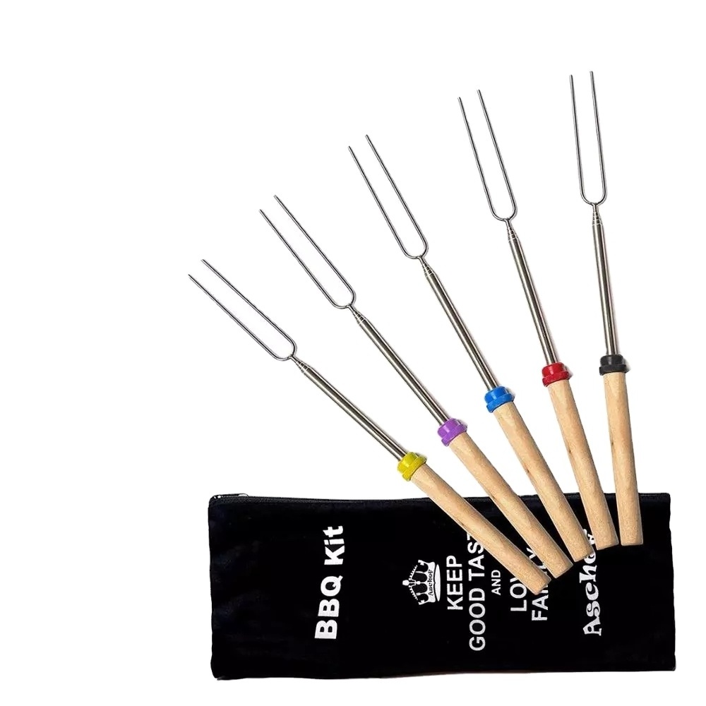 Manufacturers Premium Portable Easy Clean 5 PCS Outdoor Stainless Steel Barbeque BBQ Grilling Tools Set marshmallow fork