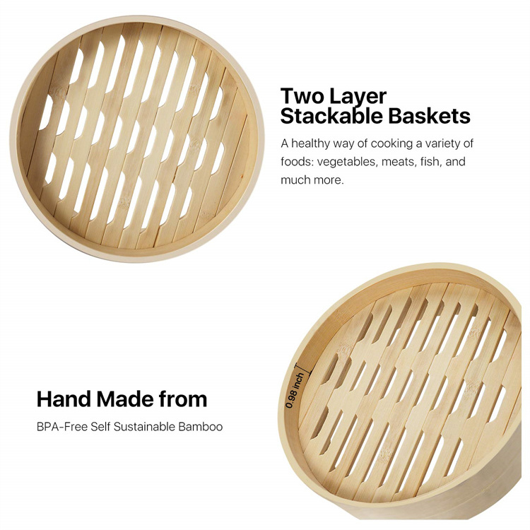 Estick Mini Kitchen Dim Sum Food Cheap Custom Logo Wholesale Modern Style Chinese Fresh Natural Bamboo Steamer Set With Lid