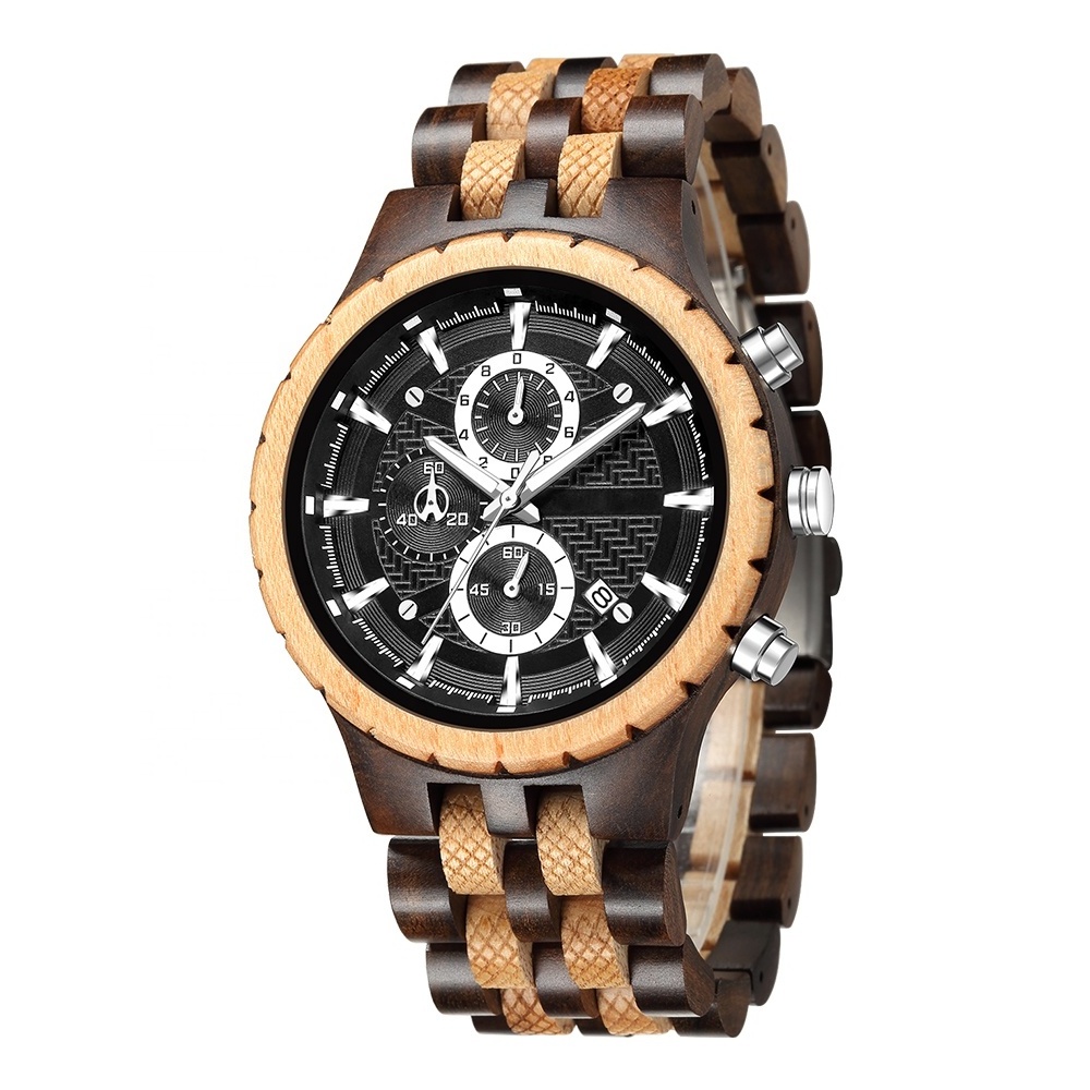 Luxury Custom Oem Chronograph Wooden Watches Green And Red Wood Grain Watch Dropshipping Wood Watches Men