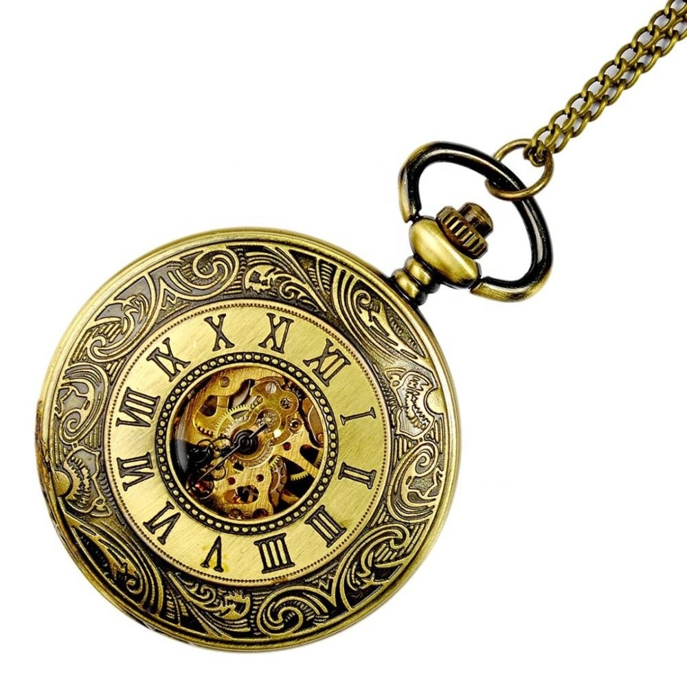 Luxury Quality Vintage Gold Skeleton Mens Automatic Mechanical Pocket Watch Taschenuhr