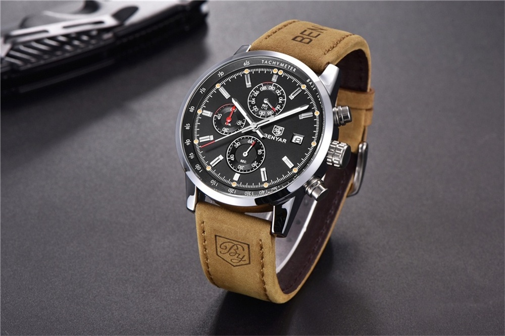 Luxury Brand BENYAR 5102 Waterproof Wristwatches Leather Sports Chronograph Watches Men Wrist Montre Benyar