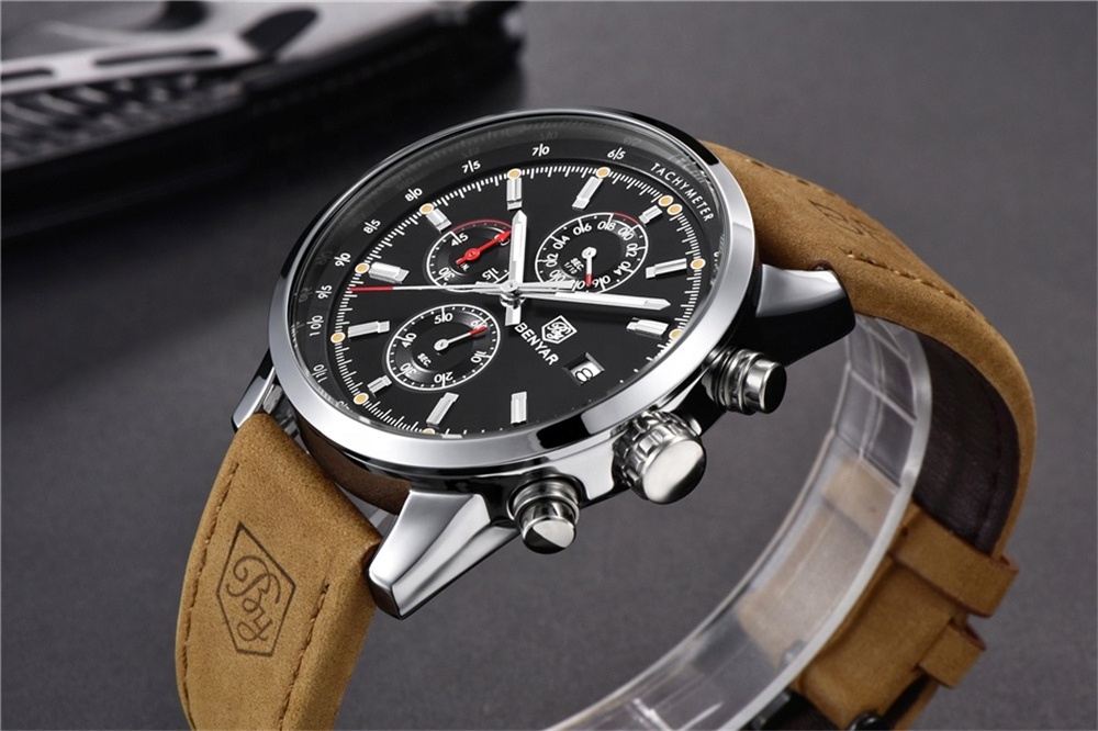 Luxury Brand BENYAR 5102 Waterproof Wristwatches Leather Sports Chronograph Watches Men Wrist Montre Benyar