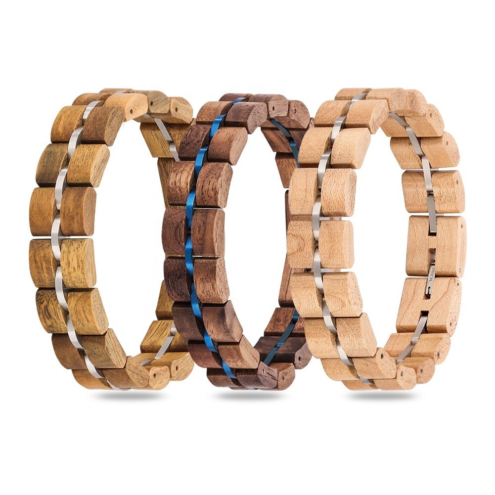 Handmade Natural Stylish Custom Men Wooden Bracelet High Quality Stainless Steel Wood Bracelet