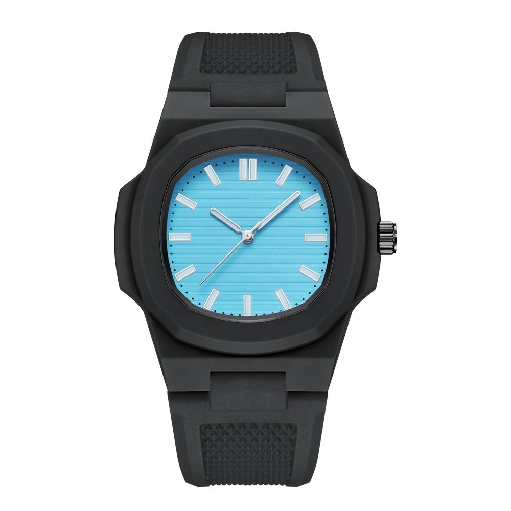 Fashion Square Luminous Blue Silicone Quartz Wristwatches Custom Sport Waterproof Watch For Men Montre