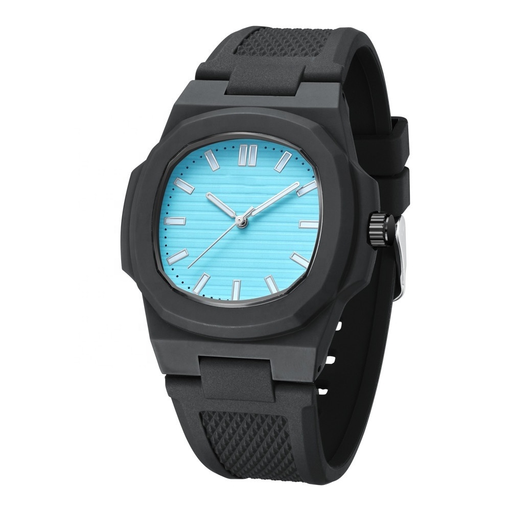 Fashion Square Luminous Blue Silicone Quartz Wristwatches Custom Sport Waterproof Watch For Men Montre