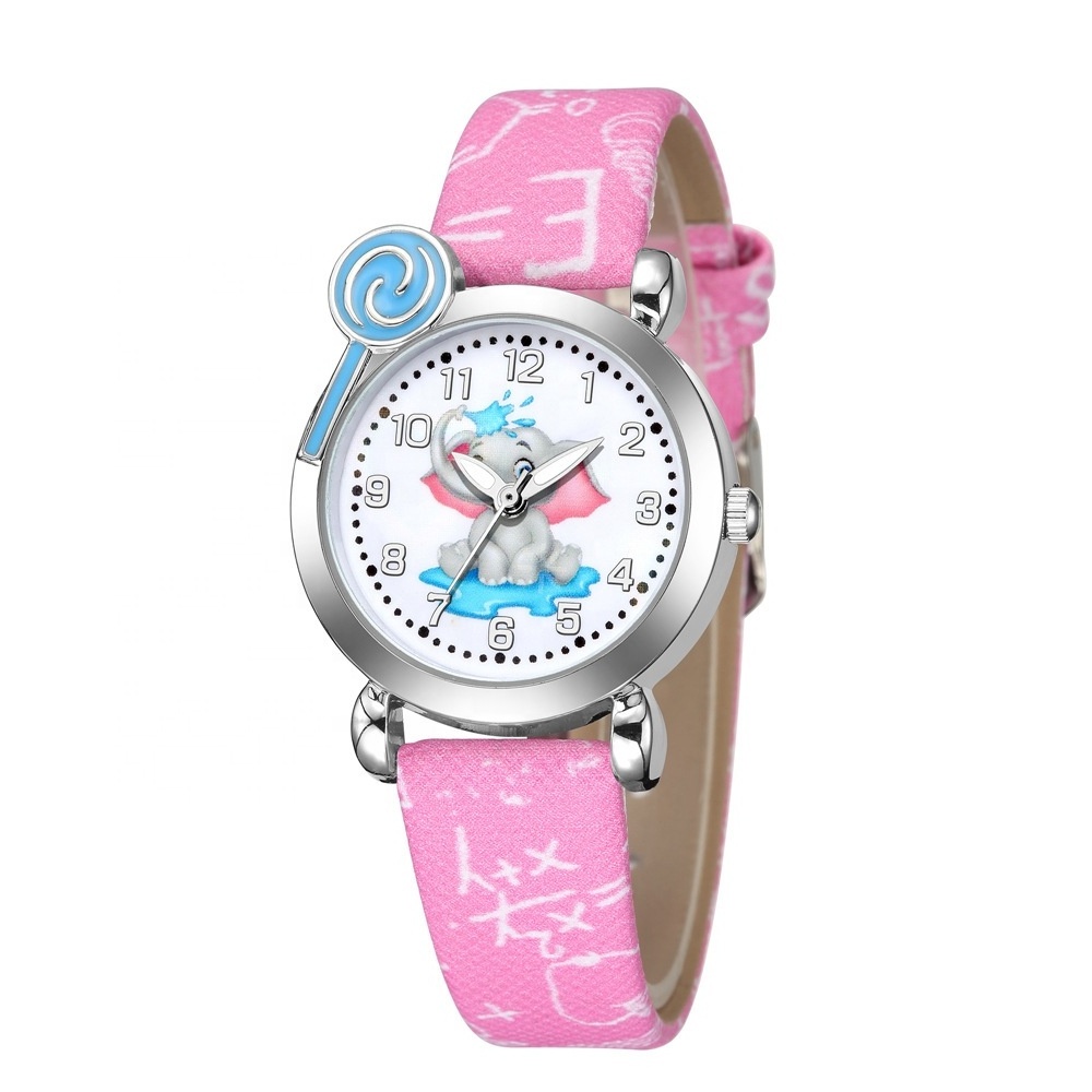 Cute Animal Pattern Cartoon Lollipop Elephant Student Watches Quartz Children Kids Watches Reloj De Ninos