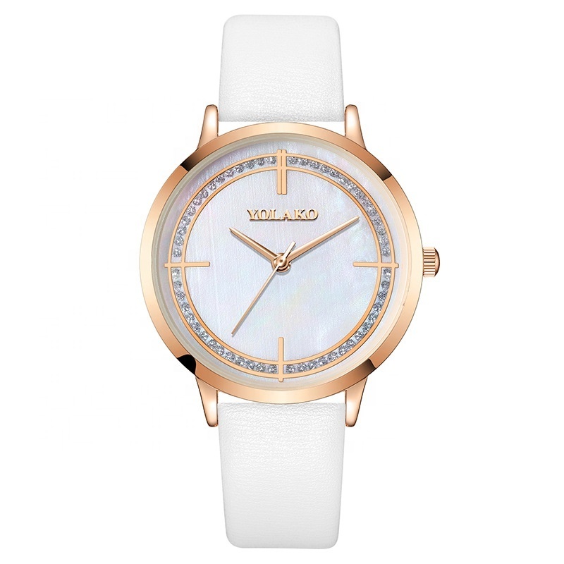 YOLAKO Girls Watch Elegant Minimalist Leather Ladies Watch Pink Rose Gold Diamond Women Watch Montre Femme