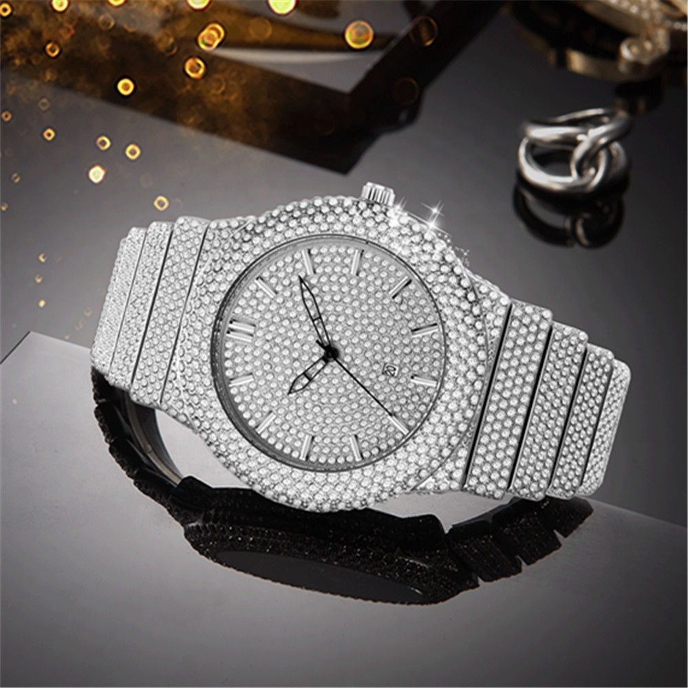 Wholesale Luxury Gold Quartz Date Fully Diamond Watches Men Wrist Gold Starry Sky Bling Hip Hop Iced Out Watch