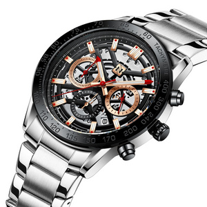 High Quality Made In Prc Watch Luxury Stainless Steel Band Skeleton Luminous Chronograph Mens Watches