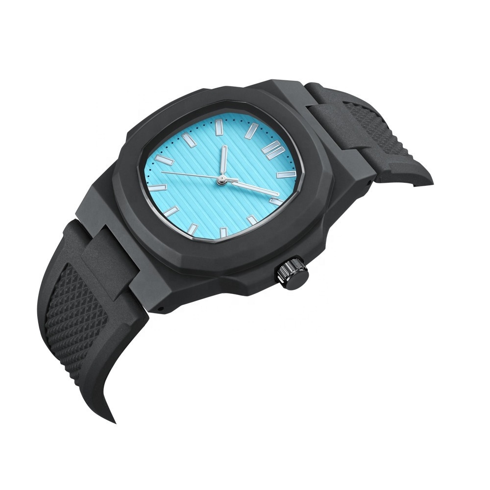 Fashion Square Luminous Blue Silicone Quartz Wristwatches Custom Sport Waterproof Watch For Men Montre