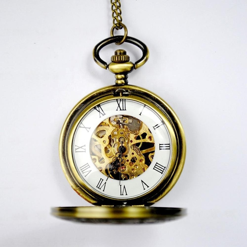 Luxury Quality Vintage Gold Skeleton Mens Automatic Mechanical Pocket Watch Taschenuhr