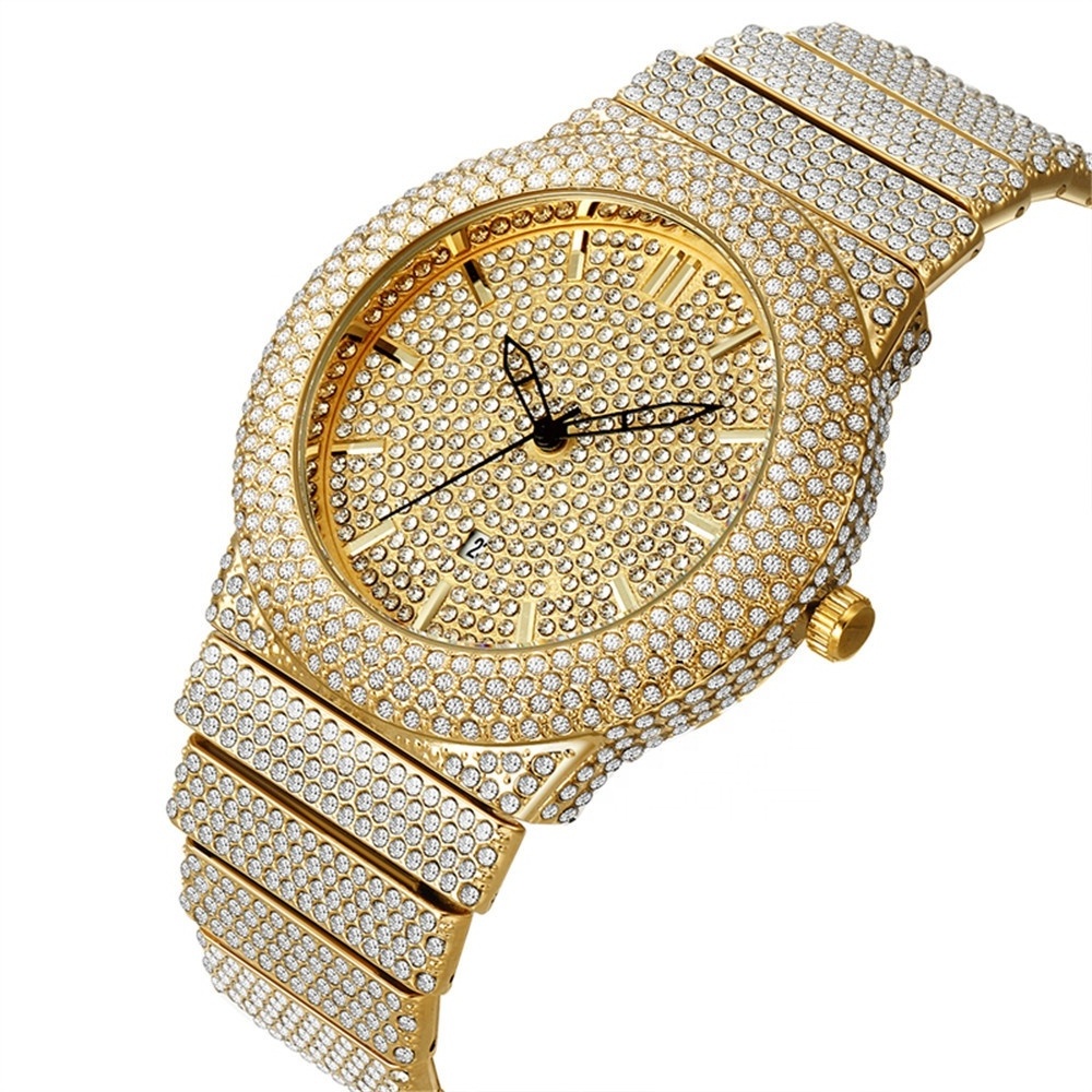 Wholesale Luxury Gold Quartz Date Fully Diamond Watches Men Wrist Gold Starry Sky Bling Hip Hop Iced Out Watch