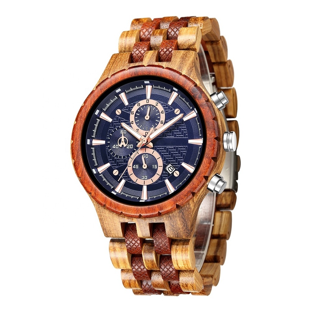 Luxury Custom Oem Chronograph Wooden Watches Green And Red Wood Grain Watch Dropshipping Wood Watches Men