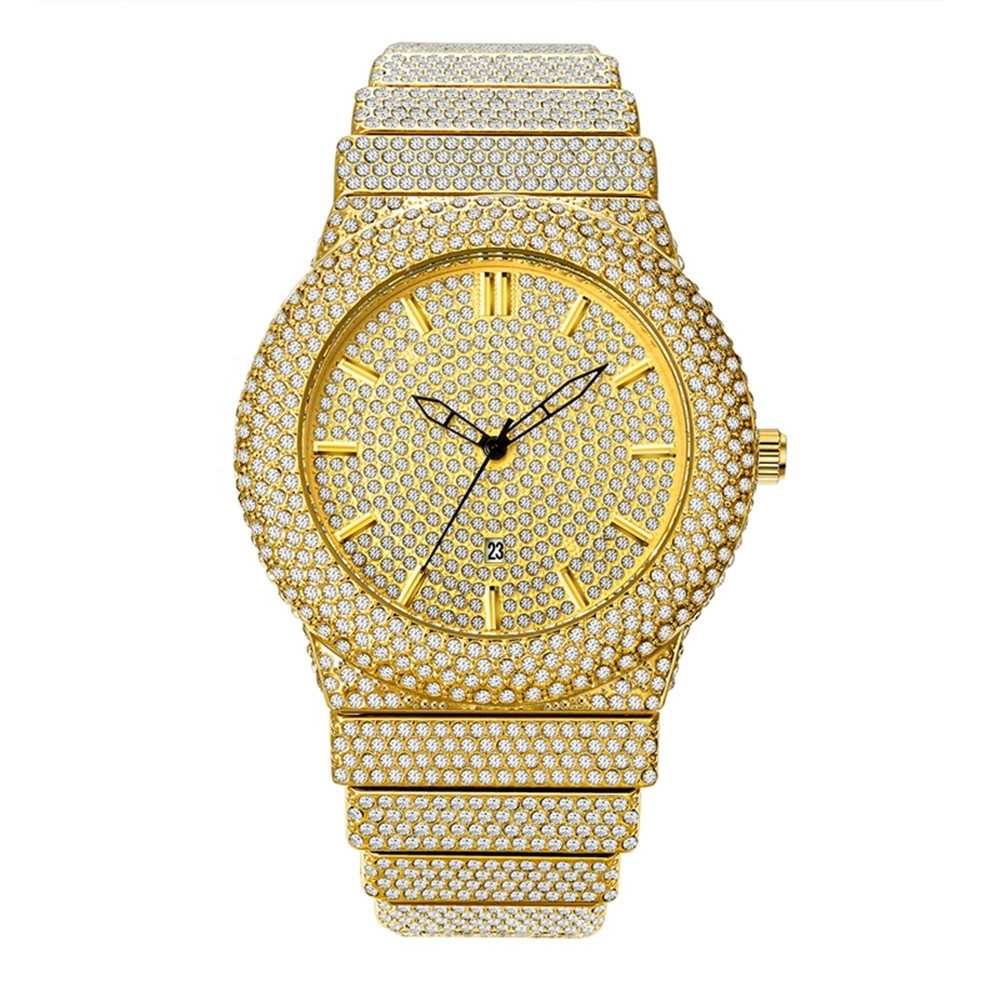 Wholesale Luxury Gold Quartz Date Fully Diamond Watches Men Wrist Gold Starry Sky Bling Hip Hop Iced Out Watch