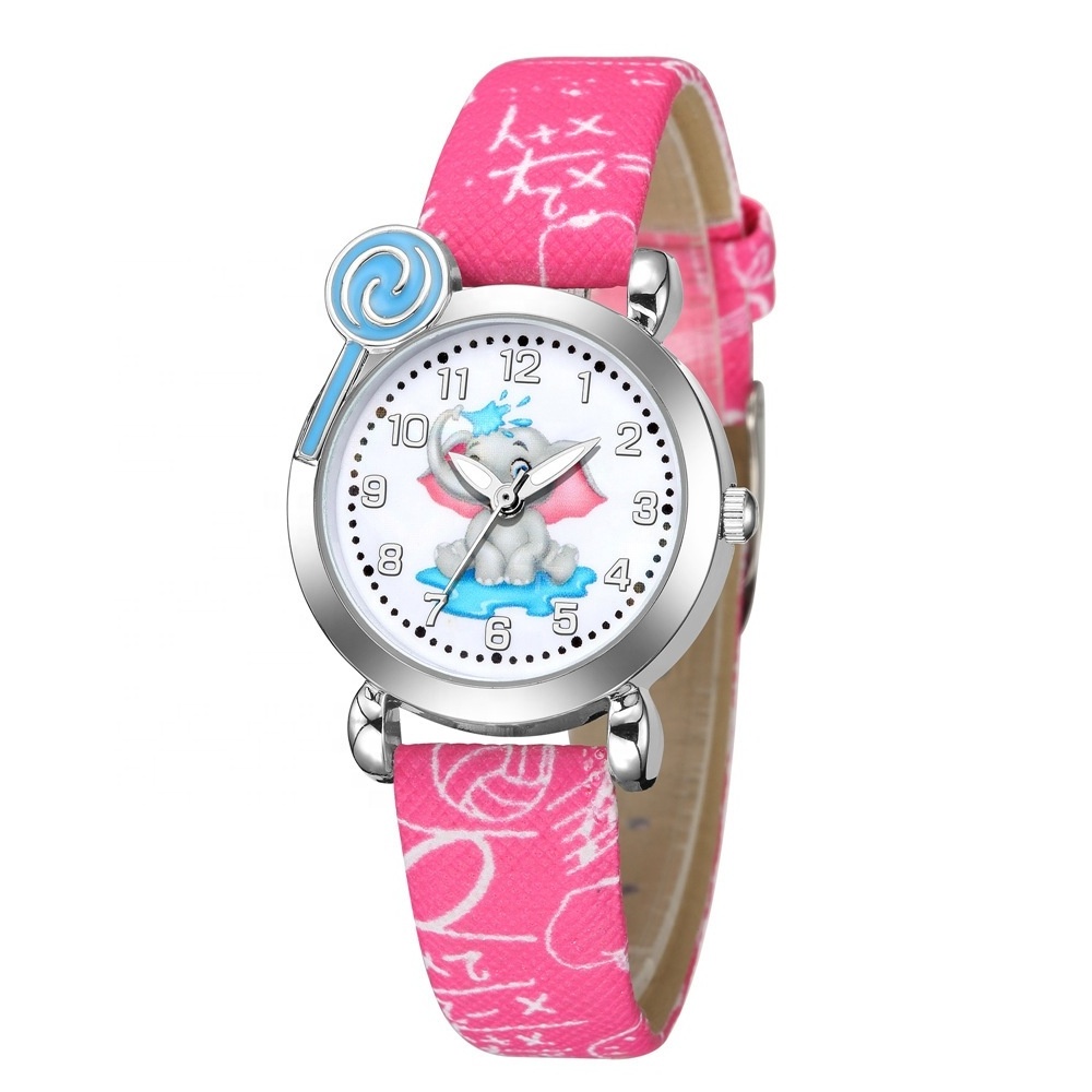 Cute Animal Pattern Cartoon Lollipop Elephant Student Watches Quartz Children Kids Watches Reloj De Ninos