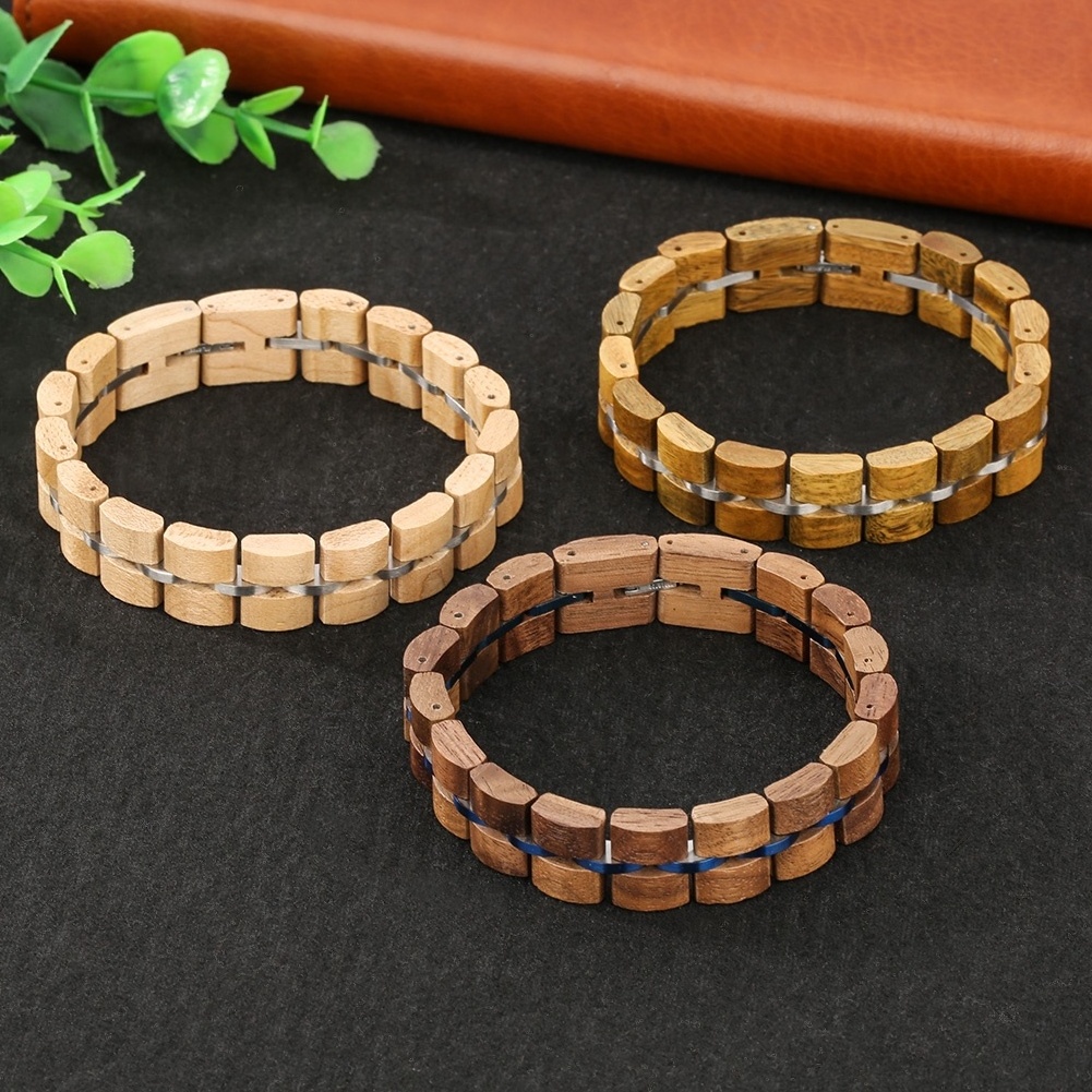 Handmade Natural Stylish Custom Men Wooden Bracelet High Quality Stainless Steel Wood Bracelet