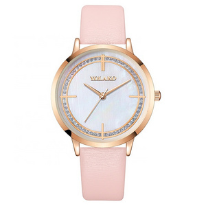 YOLAKO Girls Watch Elegant Minimalist Leather Ladies Watch Pink Rose Gold Diamond Women Watch Montre Femme