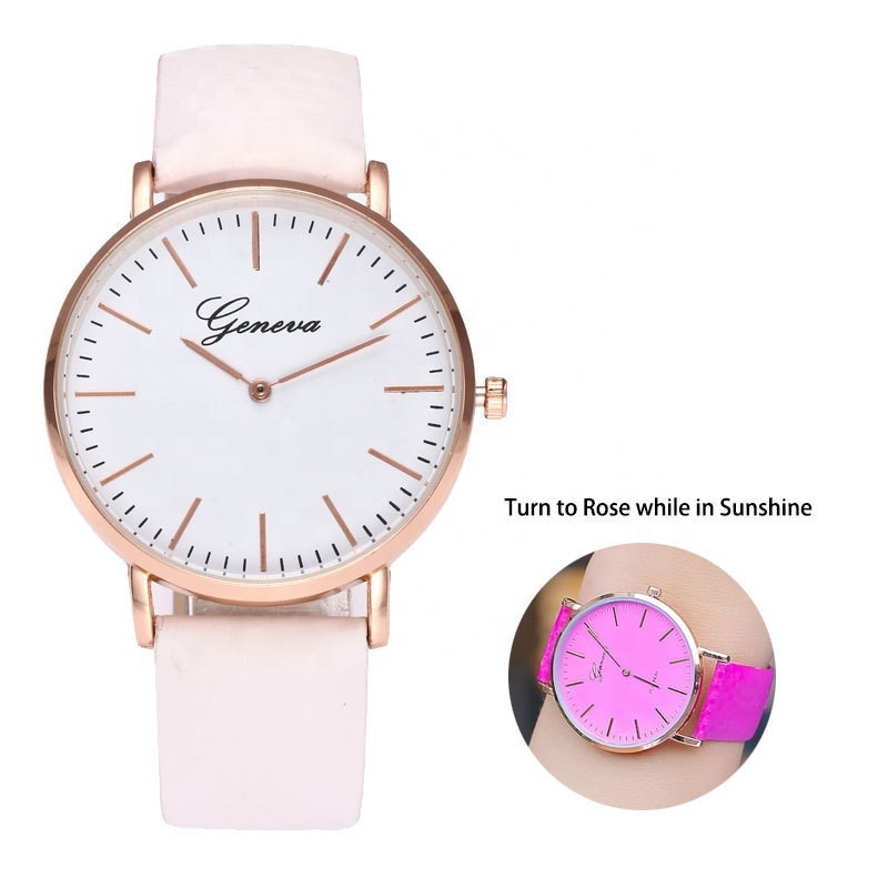 New Simple Women Geneva Watch Unique UV Sun Solar Temperature Face Band Color Change Watch