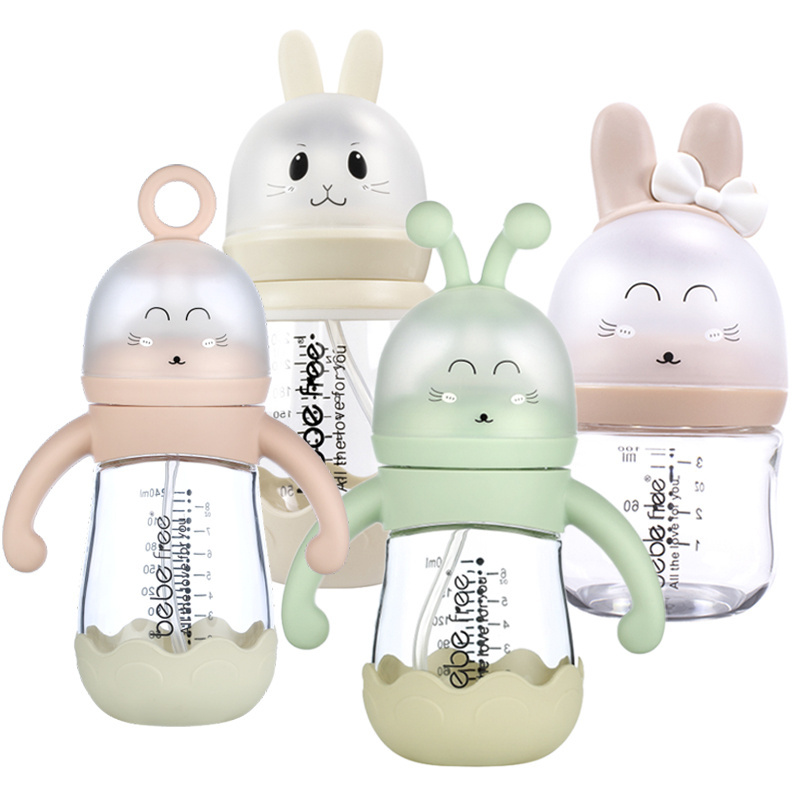 High Quality Hands Free Mamadeira Supplies BPA  Leakproof  Borosilicate Glass Baby Feeding Bottle