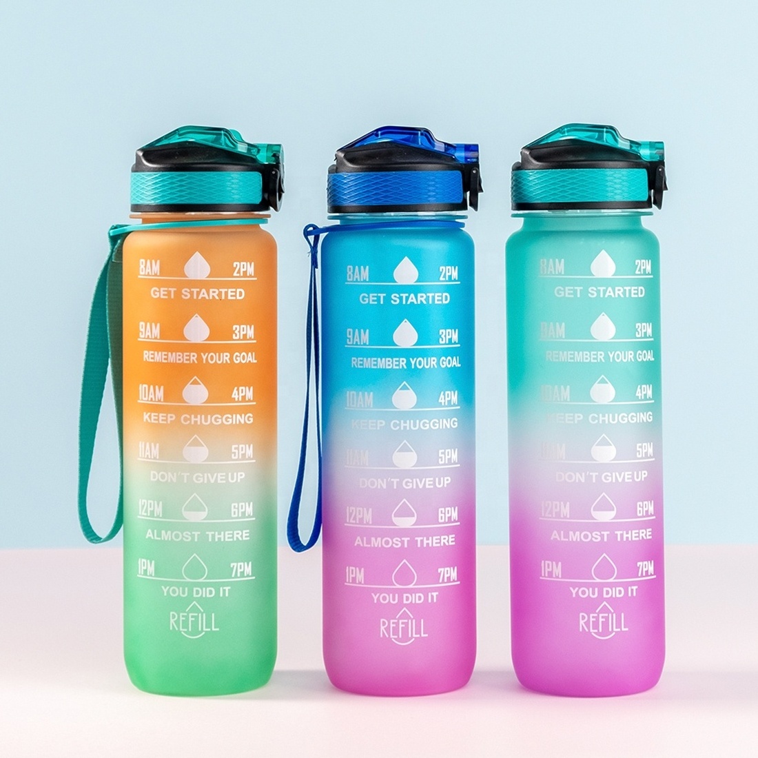 Manufacturer Straw Flip Plastic Sport Bpa Free 1l 32oz Tritan Motivational Avoid Leaking Water Bottle With Time Marker