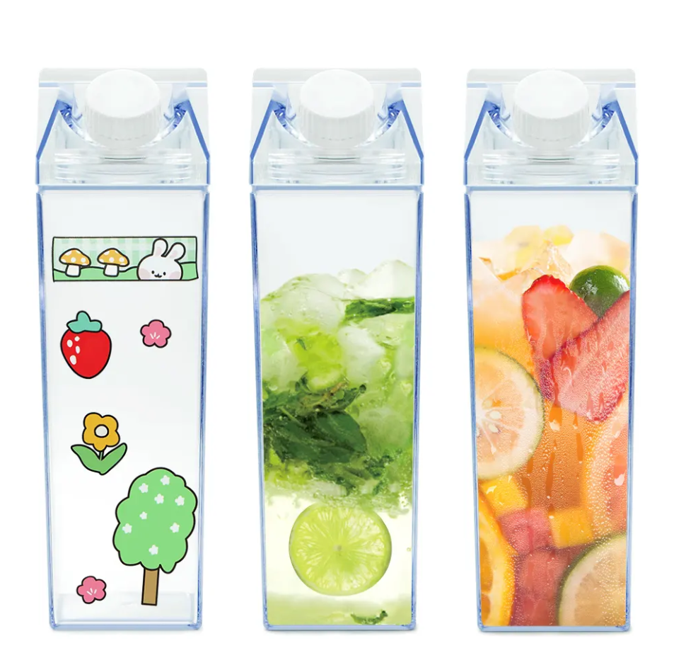 Customized Color Plastic Milk Carton Water Bottle Small Crunch Cup For Cereal And Fruit