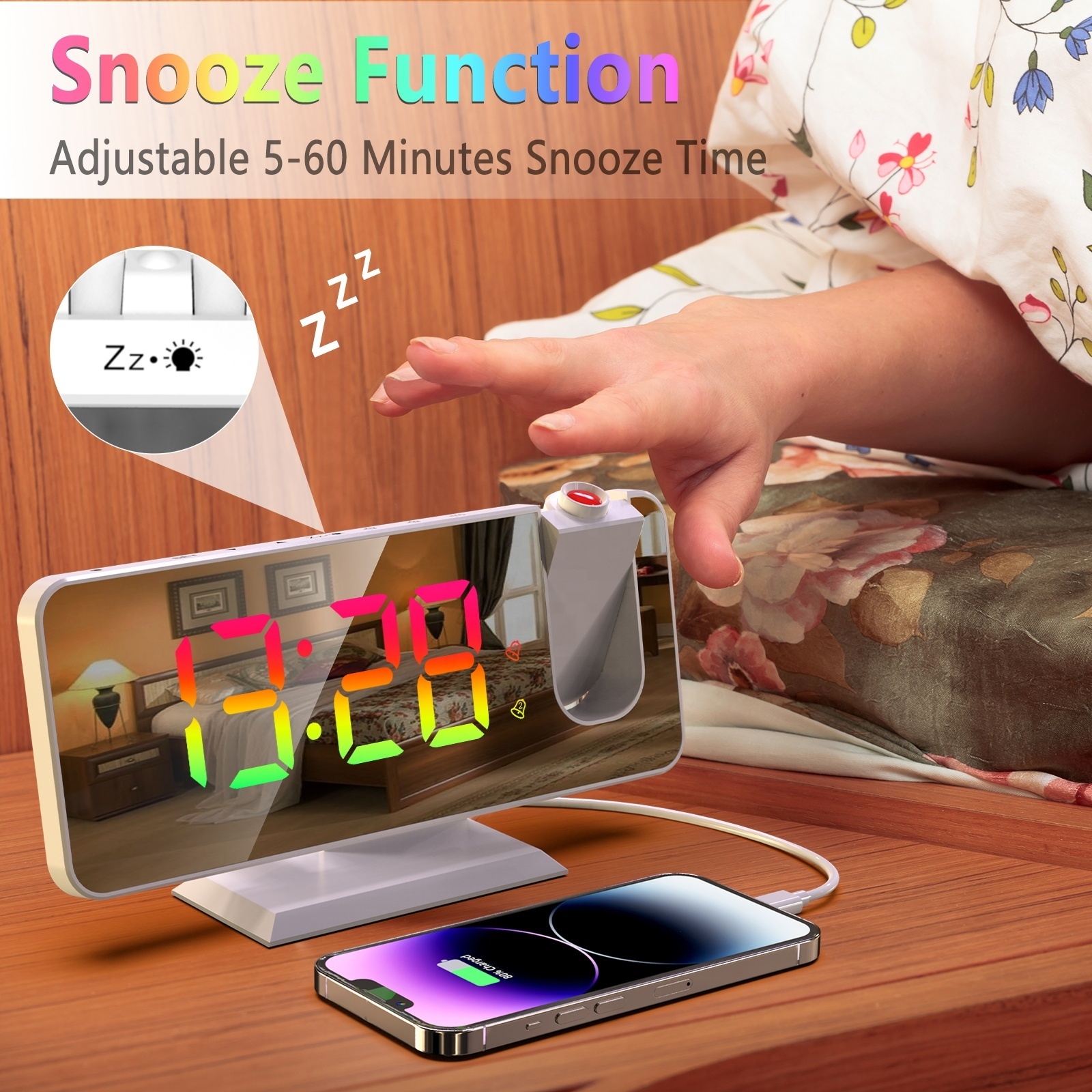 2023 New Arrivals Dynamic RGB Color Changing Table Desktop Led Clocks Loud Digital Alarm Clock