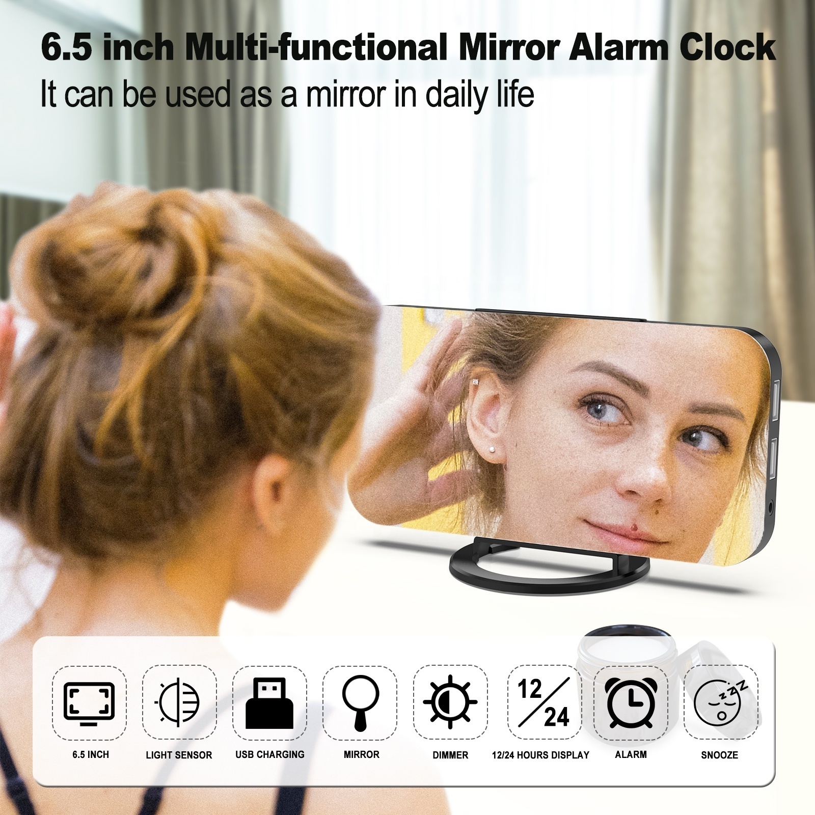 2022 Fashionable Desktop Mirror Alarm Clock Wall Mounted Digital LED Wall Clock