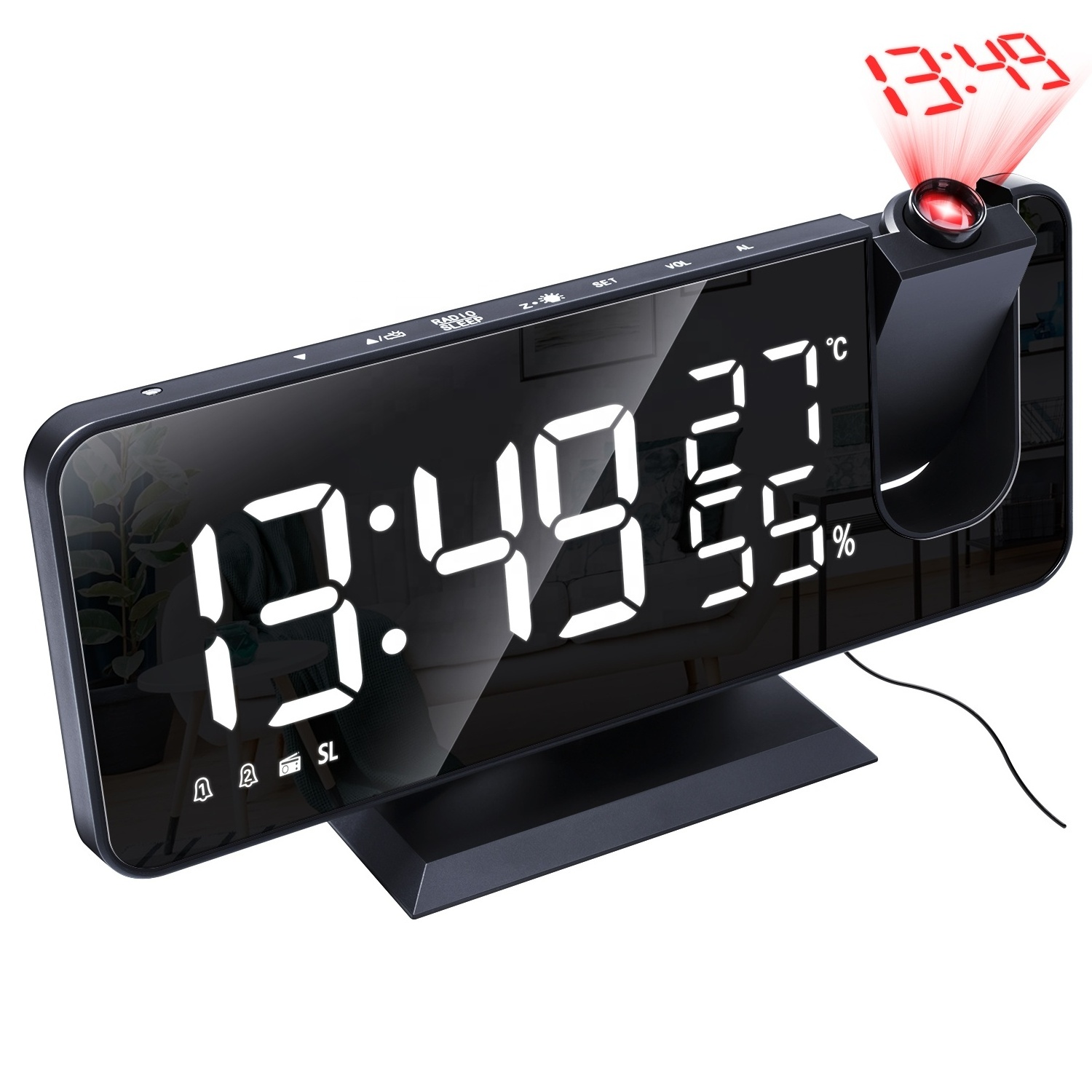 2021 New LED Smart Electronic Desktop Table Desk LED Laser Ceiling Digital Projection Alarm Clock With Radio and Weather Station