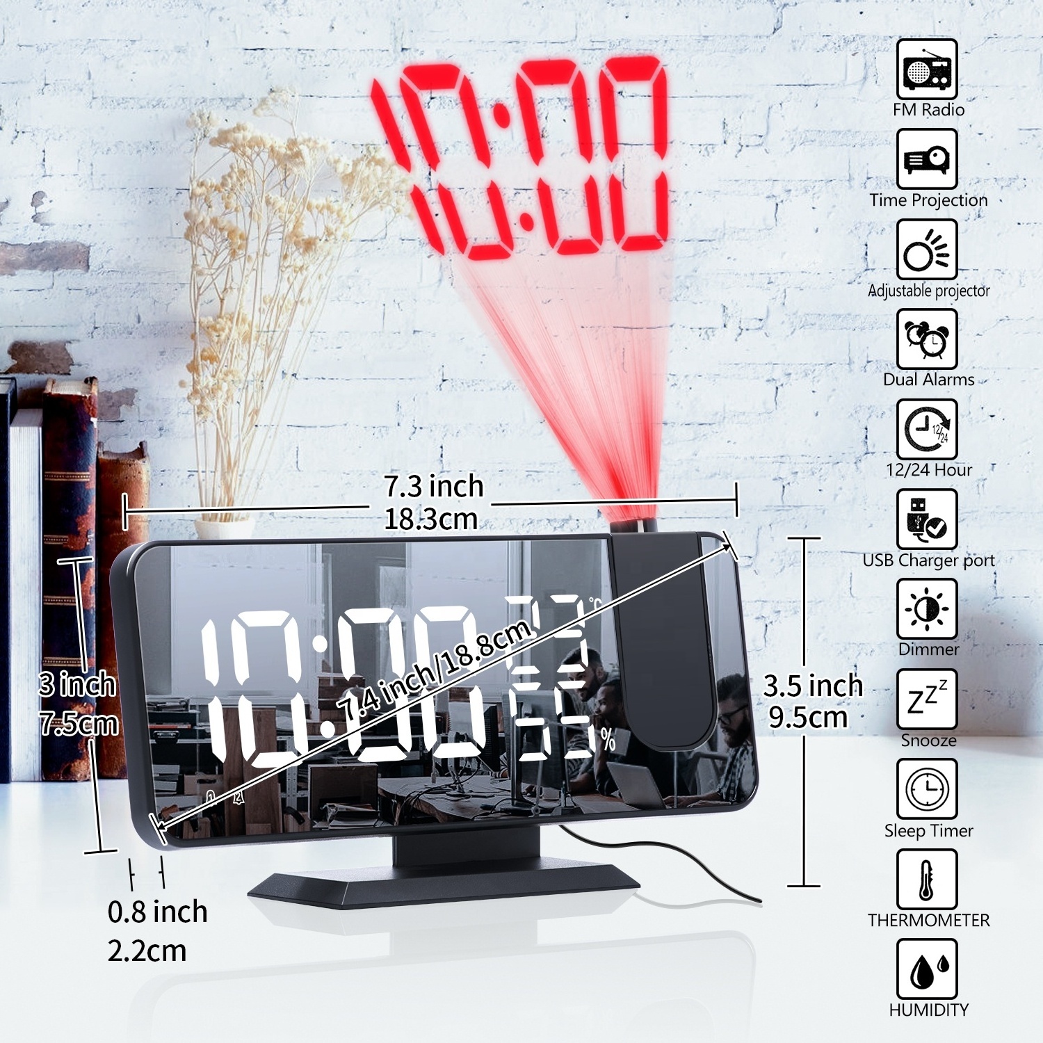 2021 New LED Smart Electronic Desktop Table Desk LED Laser Ceiling Digital Projection Alarm Clock With Radio and Weather Station