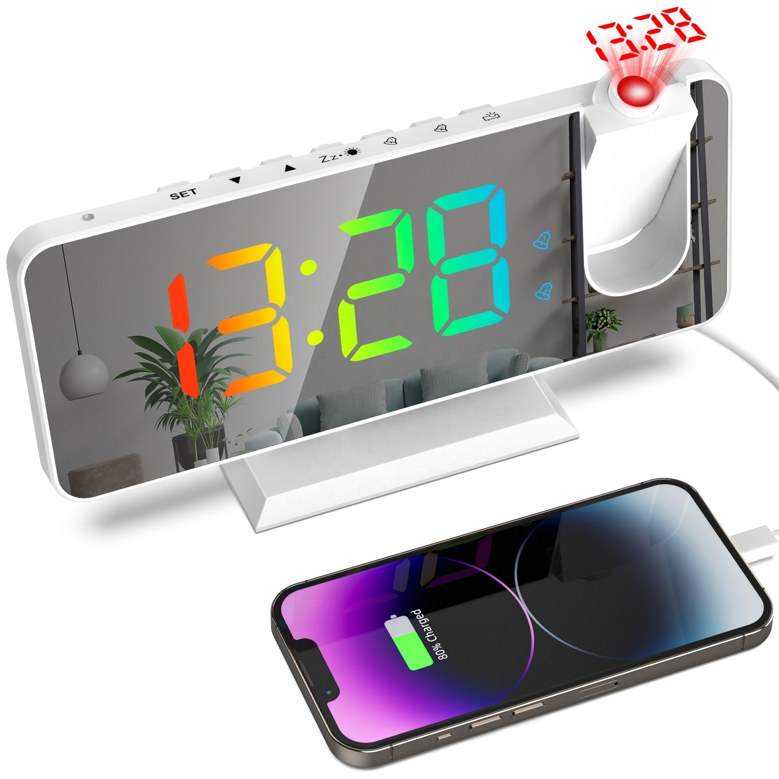 2023 New Arrivals Dynamic RGB Color Changing Table Desktop Led Clocks Loud Digital Alarm Clock