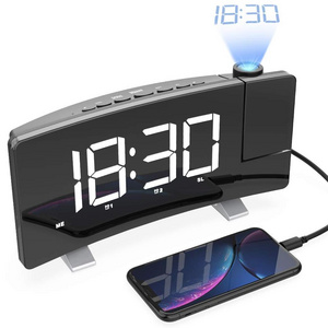 Digital Night LED Light USA Projection Alarm Clock With Wireless Phone Charger