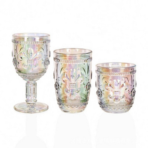 Multicolor Embossed Water Glasses Elegant Wine Glasses Amber and Rainbow Vintage Stemless Goblets for Wedding Party Daily Use