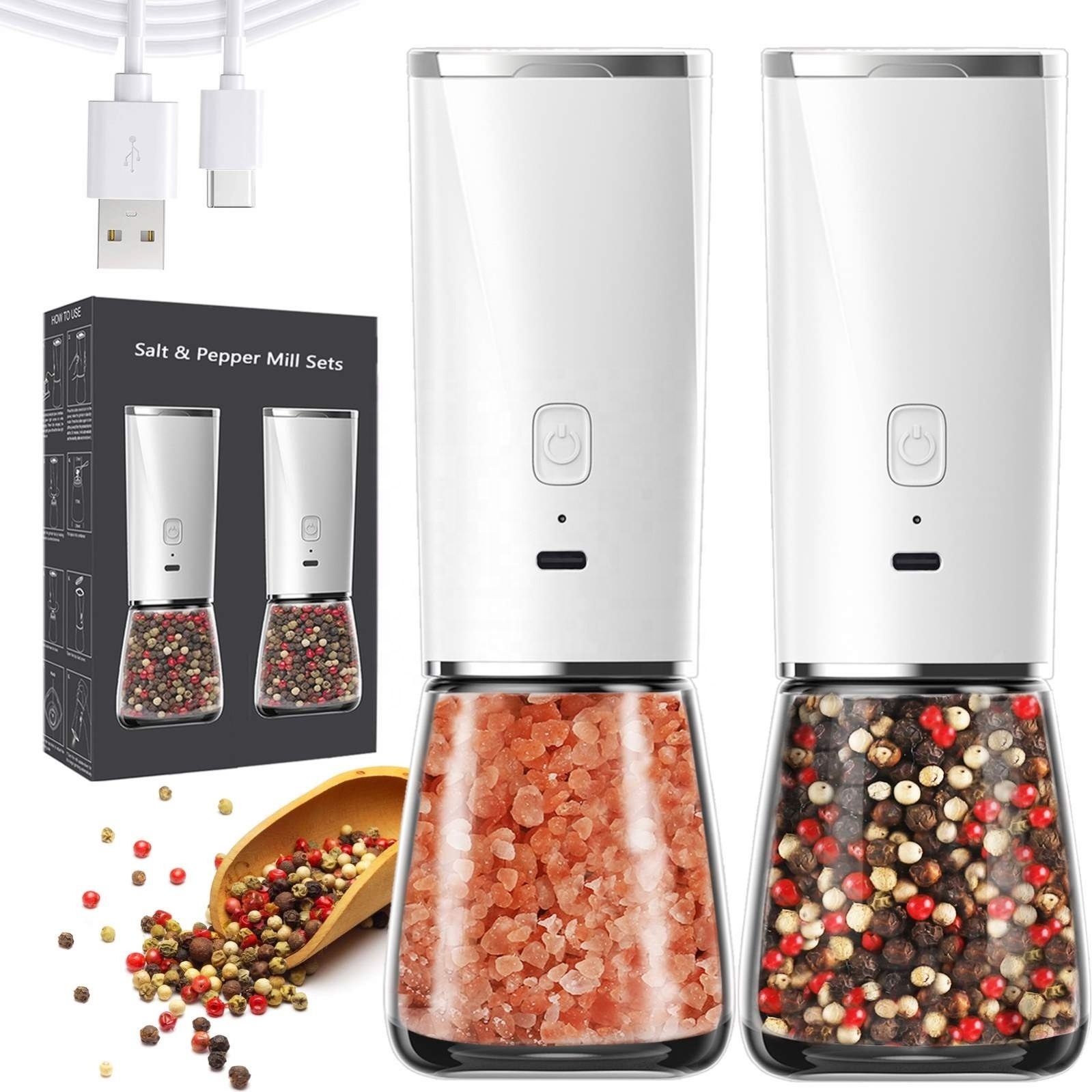 Hot Selling Rechargeable USB Ceramic Burr Manual Spice Mill Gravity Electric Salt And Pepper Grinder