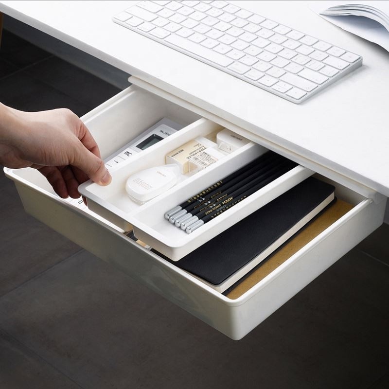 Hot Selling Office Hidden Self Adhesive Punch-Free Under Cabinet Desk Storage Drawer The Organizer