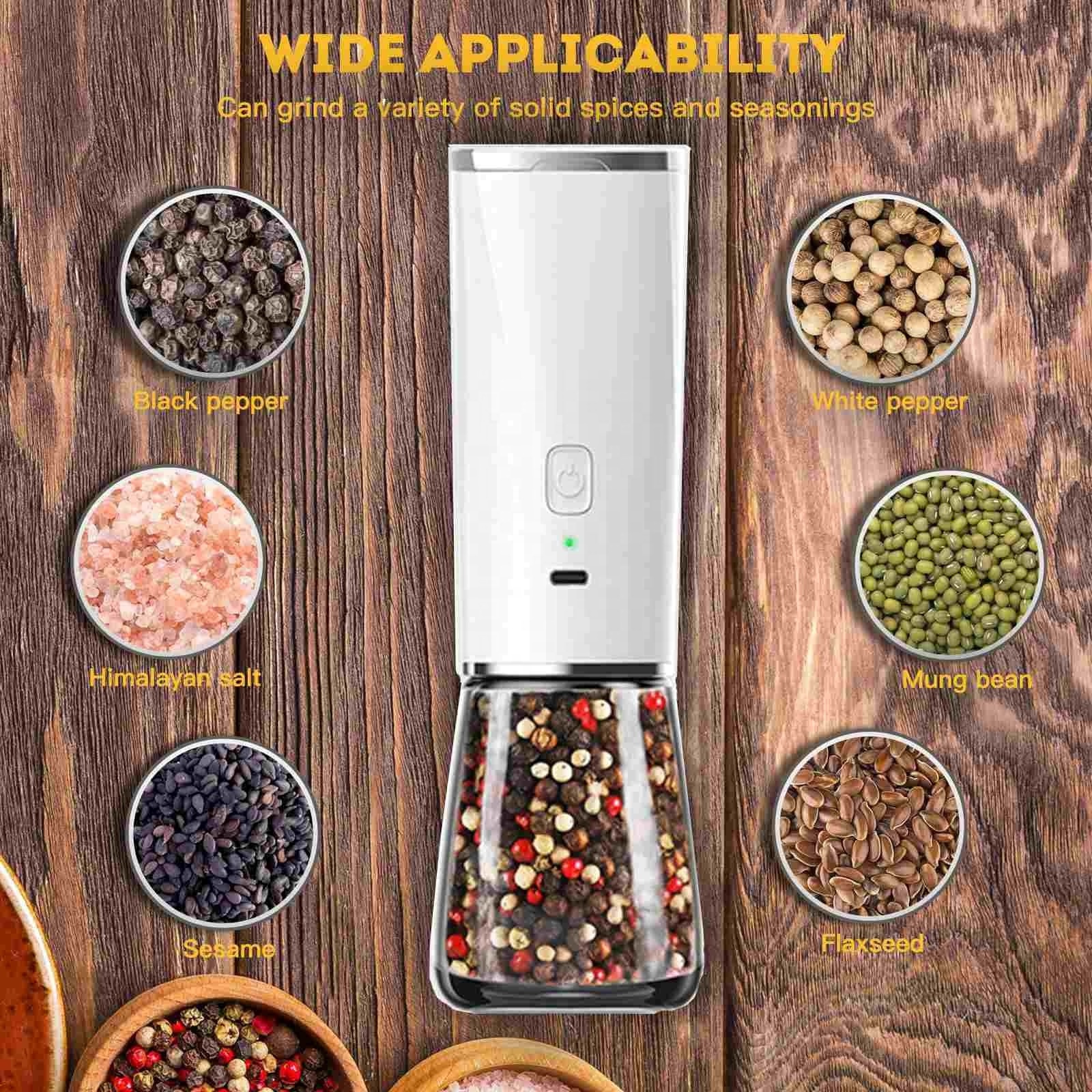 Hot Selling Rechargeable USB Ceramic Burr Manual Spice Mill Gravity Electric Salt And Pepper Grinder