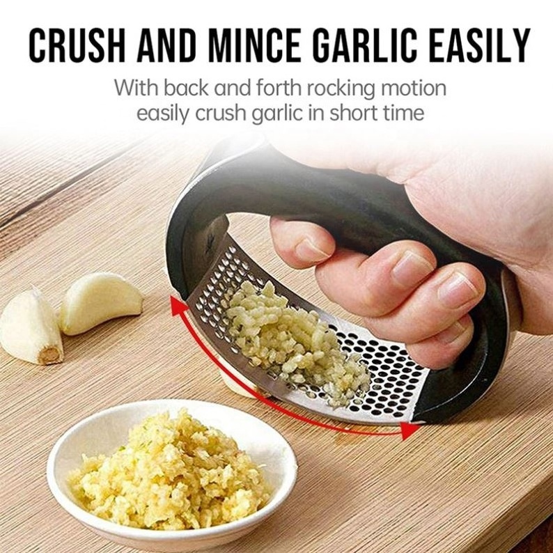 Hot Selling Kitchen Gadgets Garlic Chopper Stainless Steel Mincer Crusher Press Rocker With Ergonomic Handle