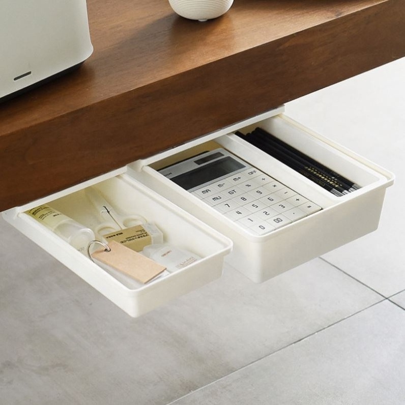 Hot Selling Office Hidden Self Adhesive Punch-Free Under Cabinet Desk Storage Drawer The Organizer