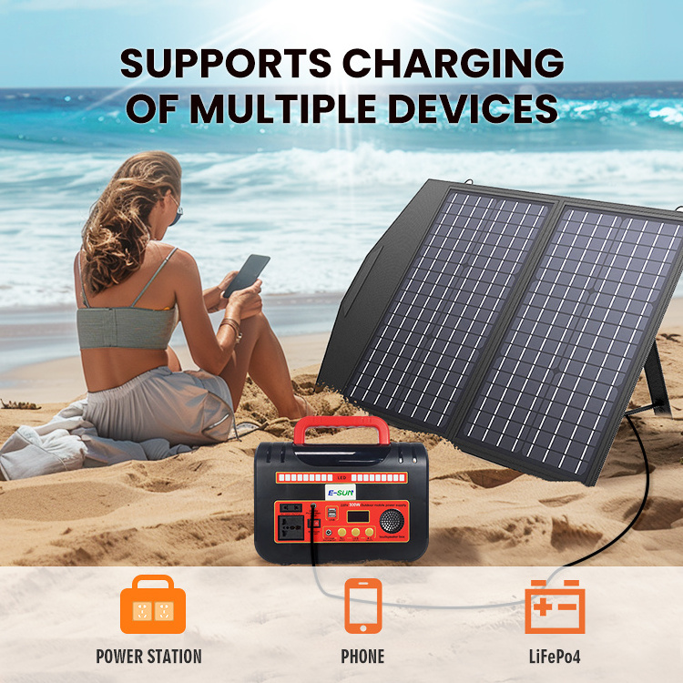 Emergency portability power solar generator 1200W portable power station with Fan LED light 300W energy stations for camping